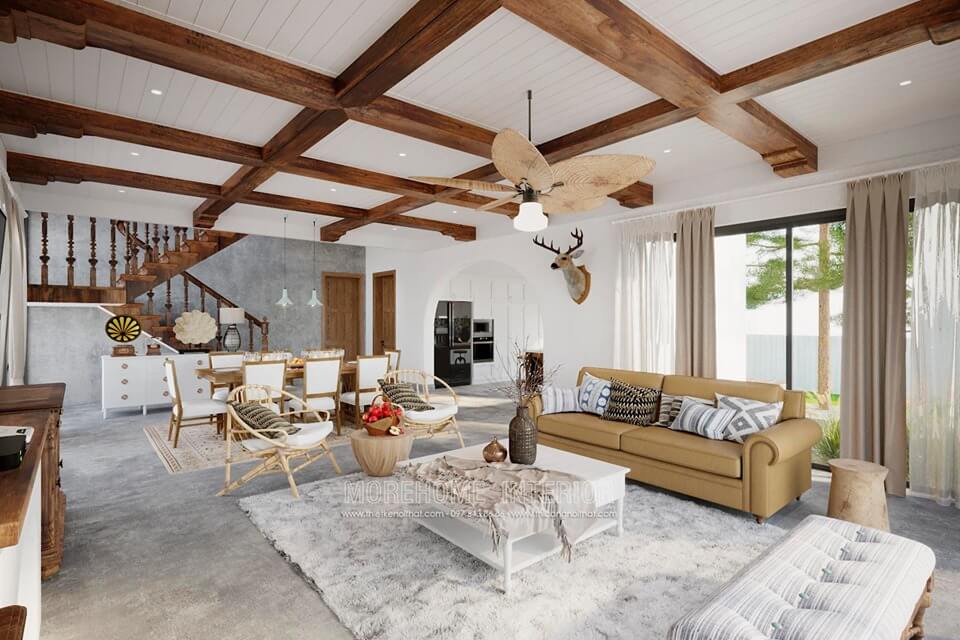 Trang trí phòng khách biệt thự với bộ bàn ghế sofa bọc da, bọc nỉ đẹp